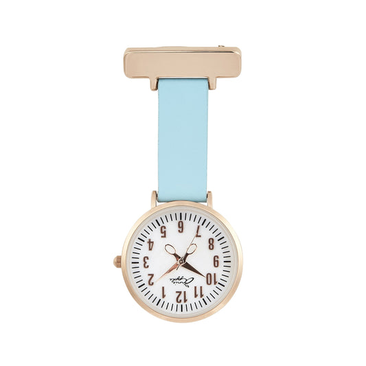 Annie Apple Nurses Fob Watch - Aurora - Pearl/Rose Gold/Blue - Leather - 35mm
