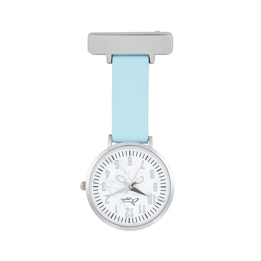 Annie Apple Nurses Fob Watch - Aurora - Marble/Silver/Blue - Leather - 35mm