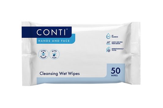 Conti Hands and Face Cleansing Wet Wipes - Lightly Fragranced - 50 Wipes