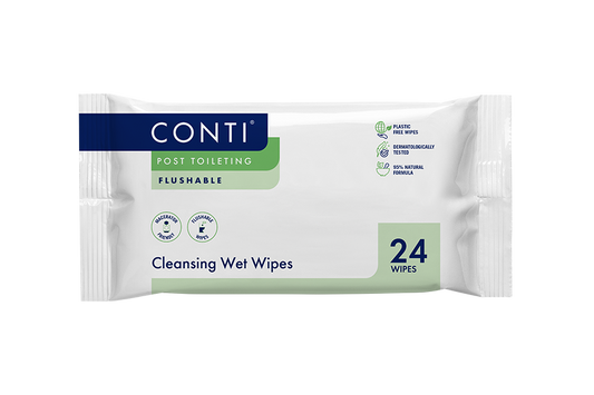 Conti® Post Toileting Cleansing Wet Wipes - Fragrance Free - 24 Wipes