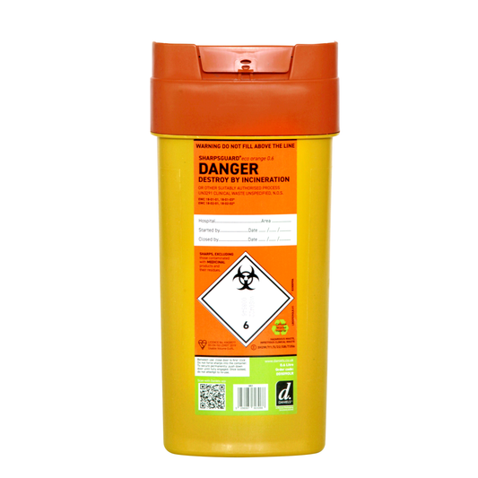 Sharpsguard Orange 0.6 Ltr Sharps Bin - Recycled Plastics