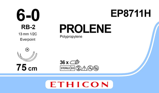 Prolene Suture, 30" (75CM), 6-0, BLU, RB-2 EP, 13mm, Box of 36