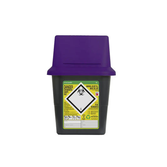 Sharpsafe® Grey Sharps Bin - Purple Lid
