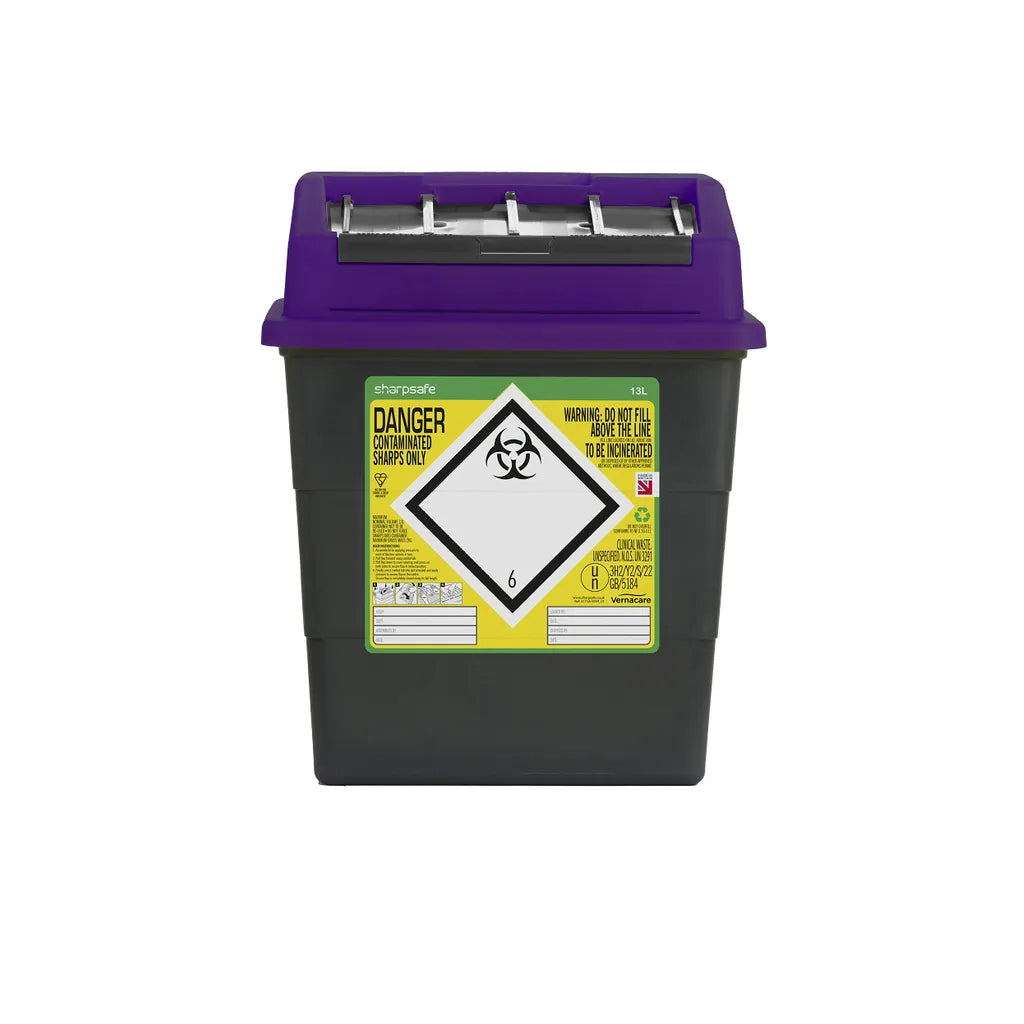 Sharpsafe® Grey Sharps Bin - Purple Lid