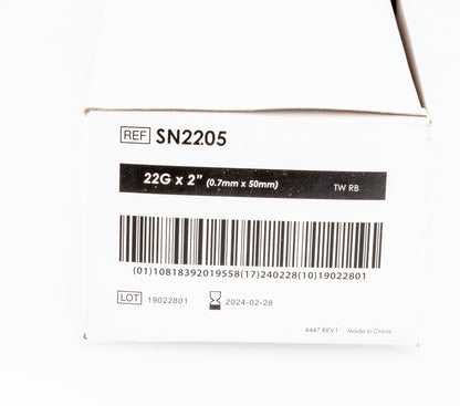 Hypodermic sol-Care Safety Needle 22G x 50mm - Box of 100