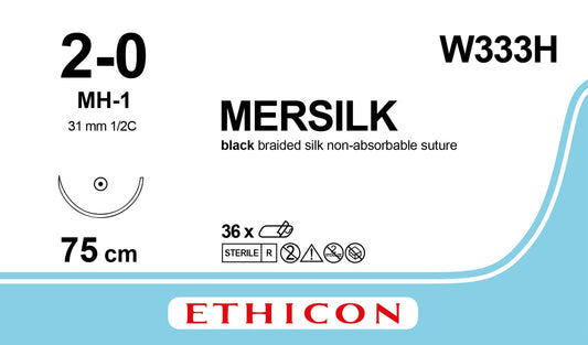 Silk Blk 75cm M3 Usp2/0 Sgle Arm Mh-1 - Box Of 36