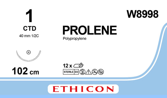 Prolene Suture Blue, 40mm, 1/2C, 100cm, Blunt Point - Box of 12