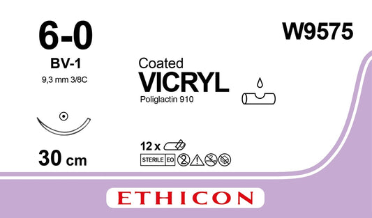 Coated VICRYL Suture: 9.3mm 30cm Violet 6-0 x 12