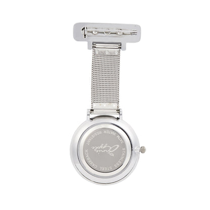 Annie Apple Nurses Fob Watch - Aurora - White/Silver, Numbered - Mesh - 35mm