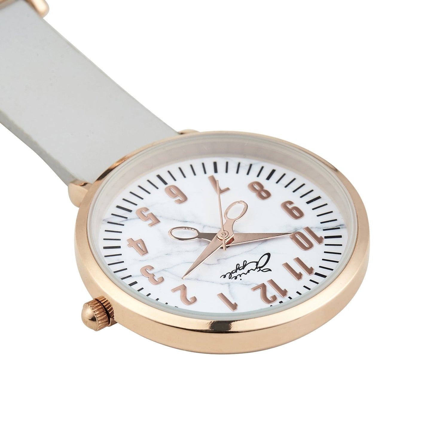 Annie Apple Nurses Fob Watch - Aurora - Marble/Rose Gold/Grey - Leather - 35mm