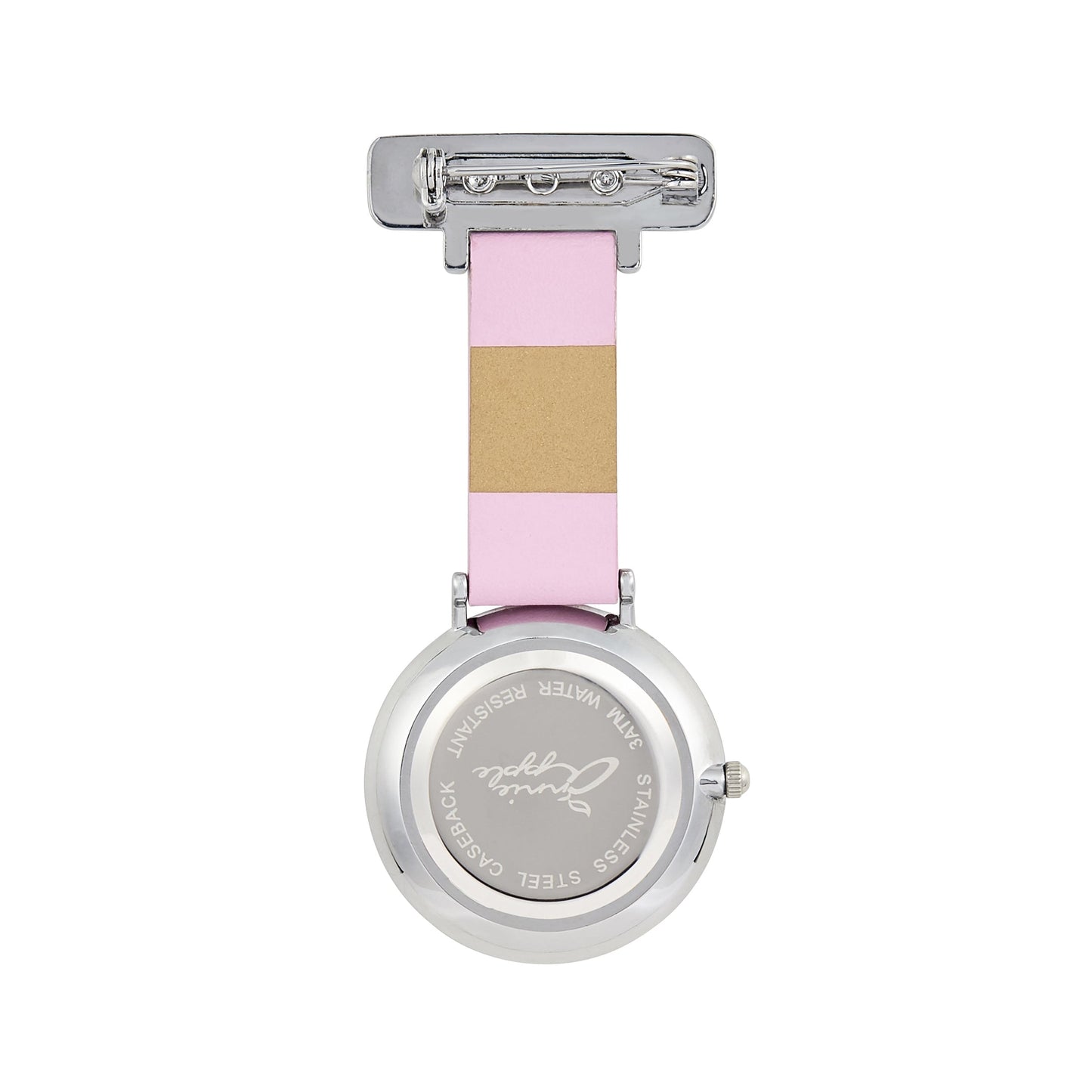 Annie Apple Nurses Fob Watch - Aurora - White/Silver/Pink - Leather - 35mm
