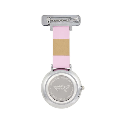 Annie Apple Nurses Fob Watch - Aurora - White/Silver/Pink - Leather - 35mm