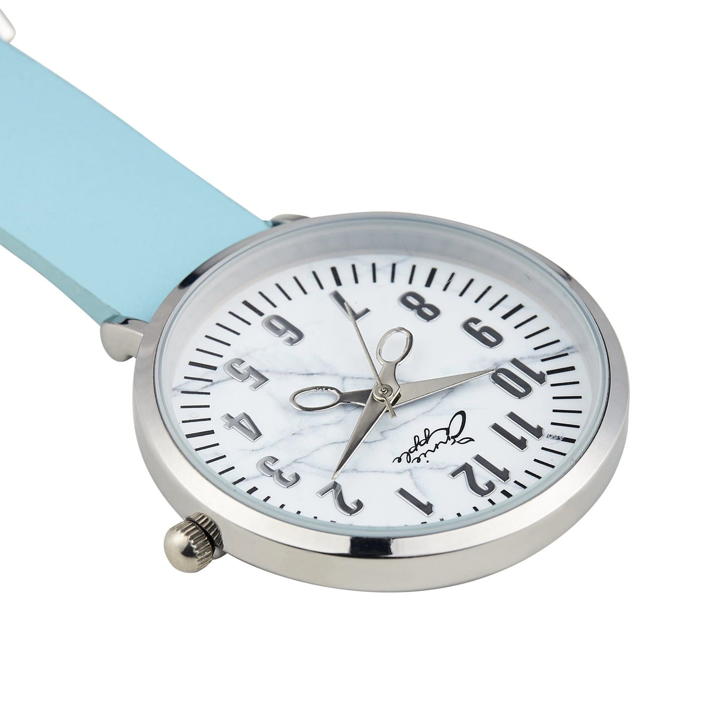 Annie Apple Nurses Fob Watch - Aurora - Marble/Silver/Blue - Leather - 35mm