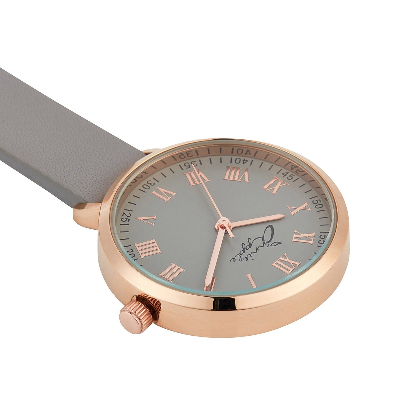 Annie Apple Nurses Fob Watch - Meraki - Grey/Rose Gold/Grey - Leather - 35mm