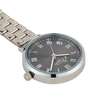 Annie Apple Nurses Fob Watch - Meraki - Gunmetal/Silver - Link - 35mm