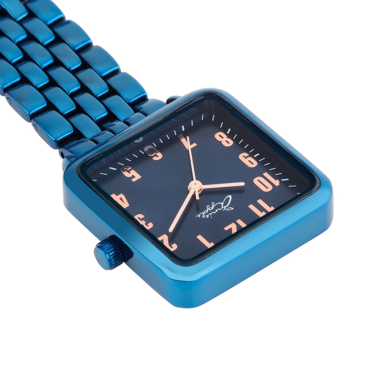 Annie Apple Nurses Fob Watch - Eunoia - Rose Gold/Blue - Link - 28mm