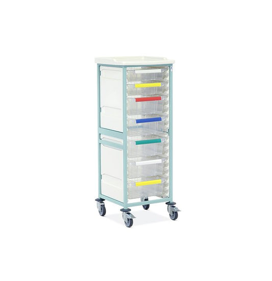 Caretray Trolley - Mild Steel, High Level, Single Column - 2x Shallow Trays, 3x Deep Trays