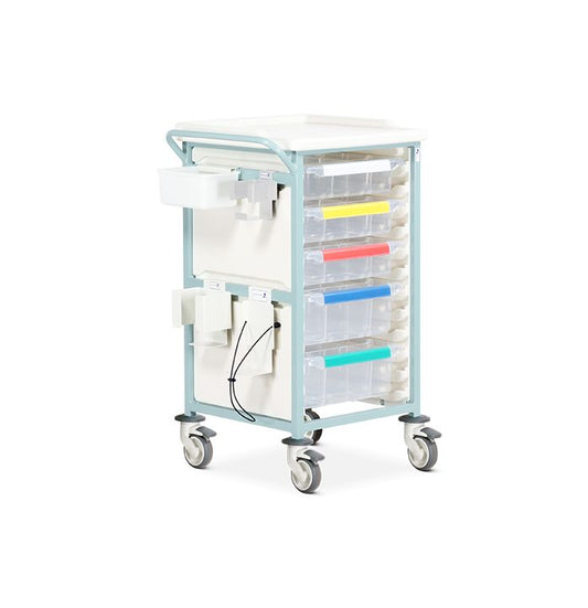 Caretray Trolley - Phlebotomy, Mild steel, No Door (3 x shallow trays, 2 x deep trays)