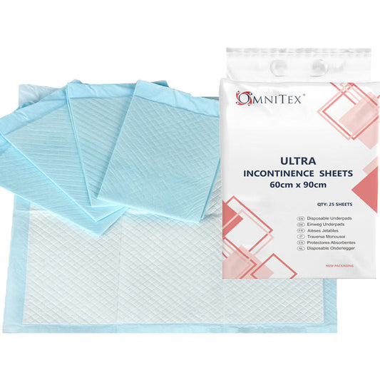 Omnitex Disposable Bed Pads 2000ml (25pk), 60 x 90cm Incontinence Sheets - Pack of 25 [ULTRA ABSORPTION]