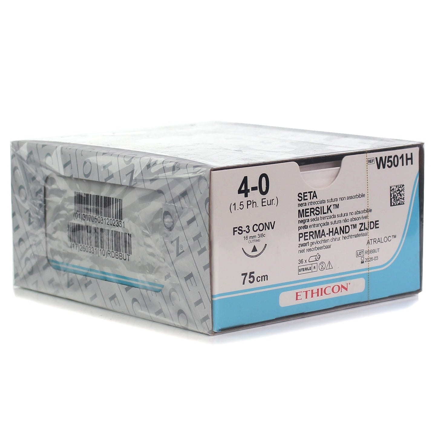 Mersilk Suture Cutting Needle: 16mm 75cm Black 4-0 1.5 x 36