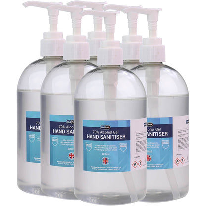6 x 500ml MediPro 70% Alcohol Hand Sanitiser Gel (With Pump)