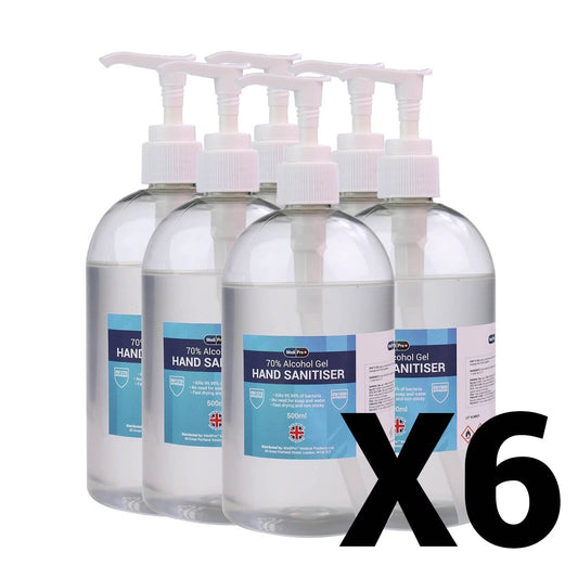 6 x 500ml MediPro 70% Alcohol Hand Sanitiser Gel (With Pump)