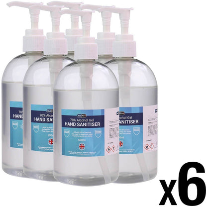 6 x 500ml MediPro 70% Alcohol Hand Sanitiser Gel (With Pump)