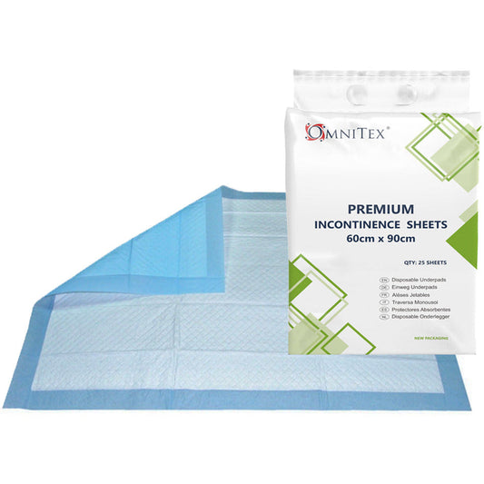 Omnitex Disposable Bed Pads 1400ml (25pk), 60 x 90cm Incontinence Sheets - Pack of 25 [PREMIUM ABSORPTION]