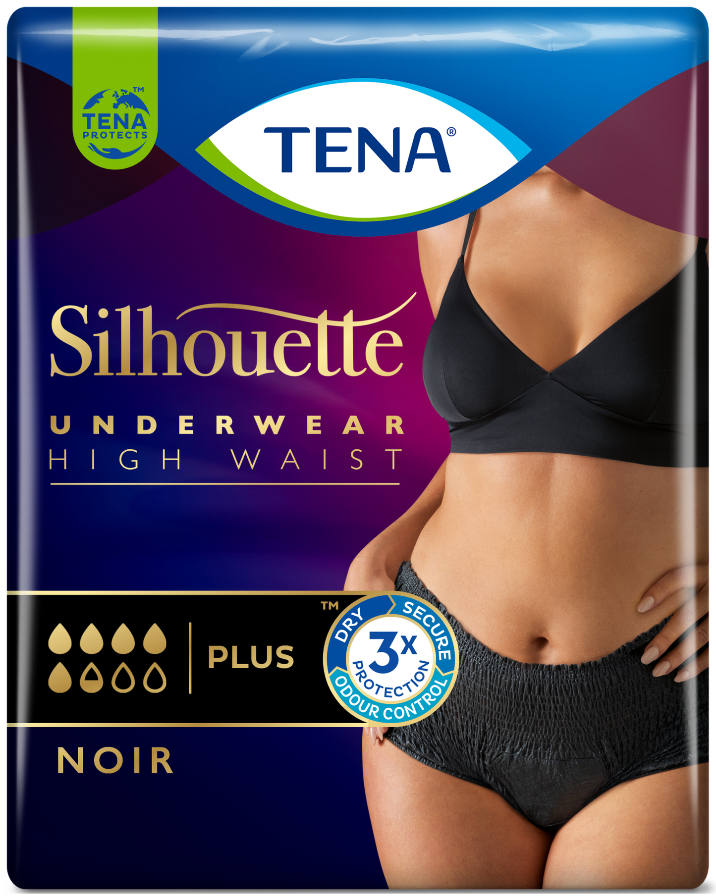 TENA Silhouette Pants - Plus - High Waist - Black - Medium - Pack of 9