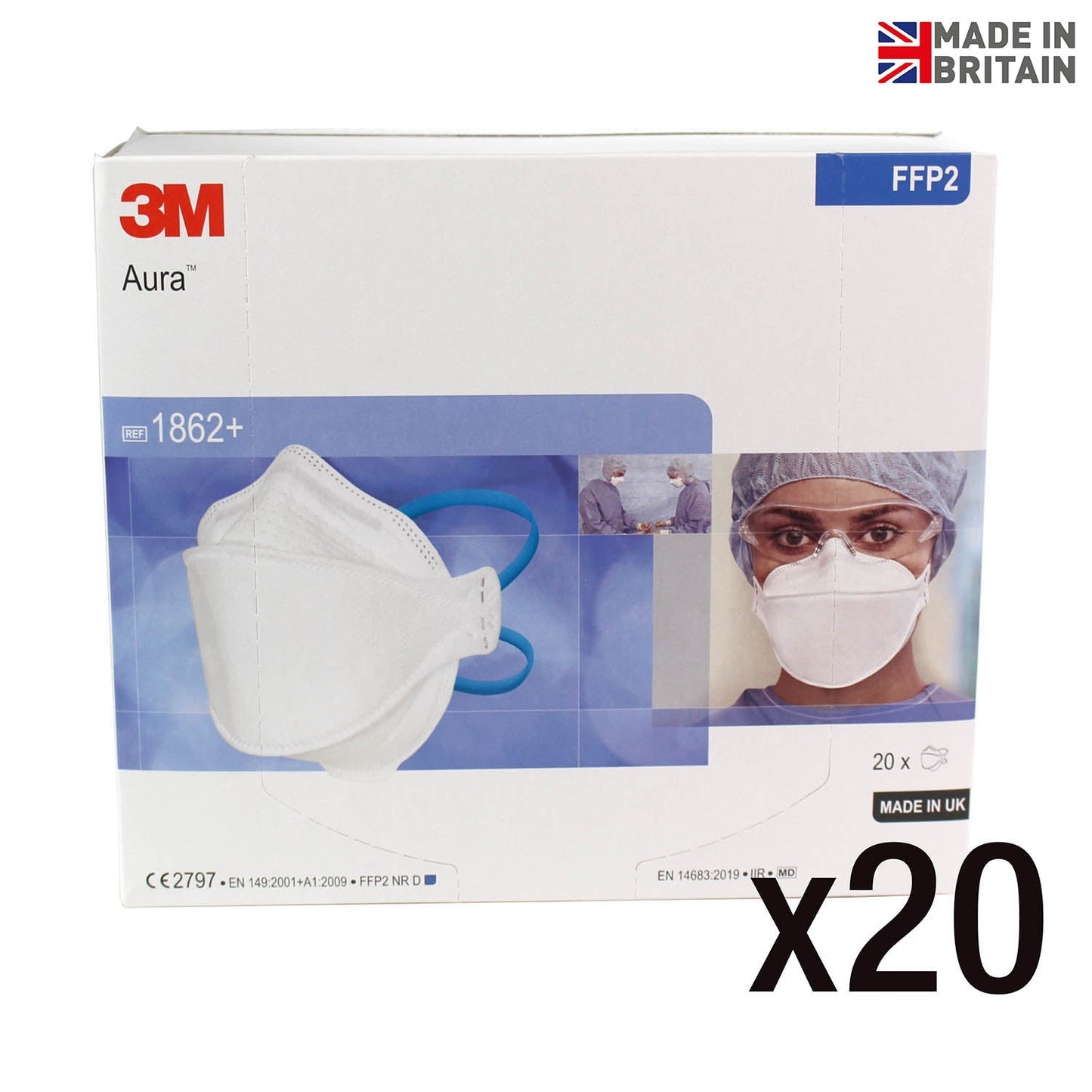 3M™ 1862+  Aura™ FFP2 [+IIR] Healthcare Respirator Mask x 20