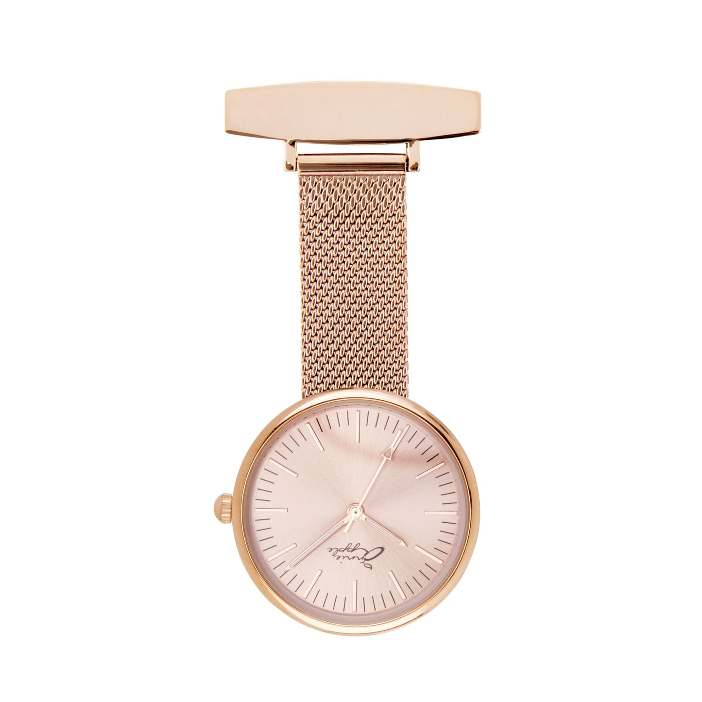 Annie Apple Nurses Fob Watch - Venus - Rose Gold Mesh - Lilac Leather - 35mm
