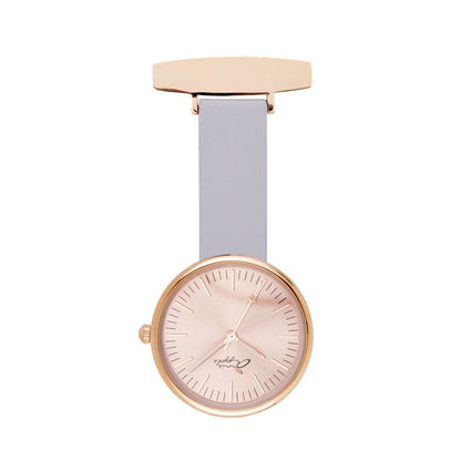 Annie Apple Nurses Fob Watch - Venus - Rose Gold Mesh - Lilac Leather - 35mm