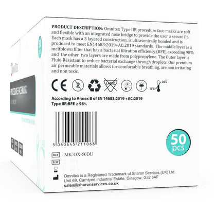 Face Masks - Type IIR with Ear Loops - Black - Box of 50 [UK MADE]