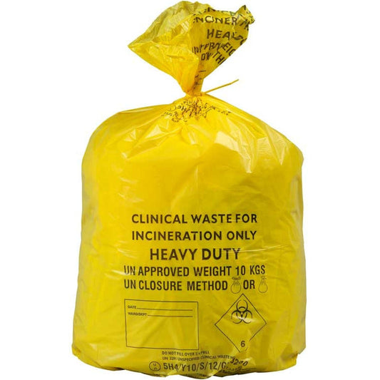 Yellow Heavy Duty Clinical Waste Bags - Large 90L - Roll of 25